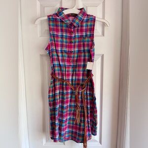 Girls XL Plaid Dress Cotton with Belt Sleeveless New With Tags XL (14/16)